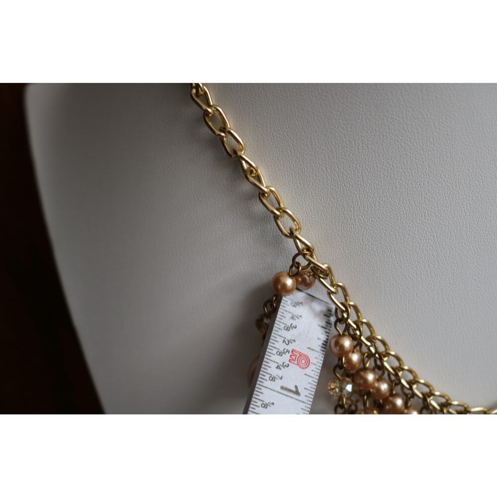 Faux PEARL Necklace Multi Strand 2010s Waterfall Pink Clear 16in - Picture 6 of 11